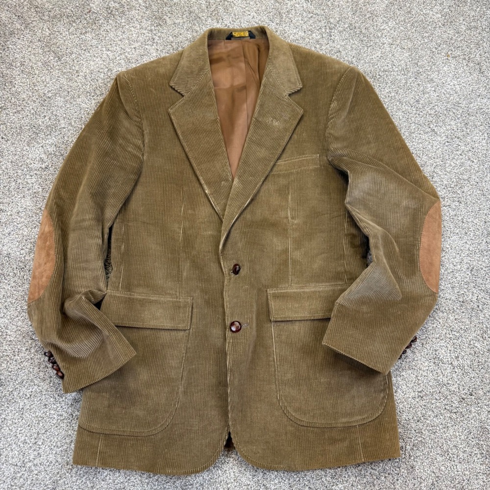 Vintage‎ Corduroy Blazer Mens Tan Brown Suede Elbow Patches Sport Coat Academic
